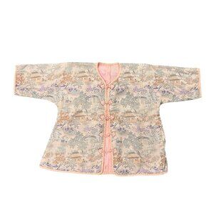 Chinese Vintage Toddler Girls Pink Brocade Frog Fastener Kimono Jacket